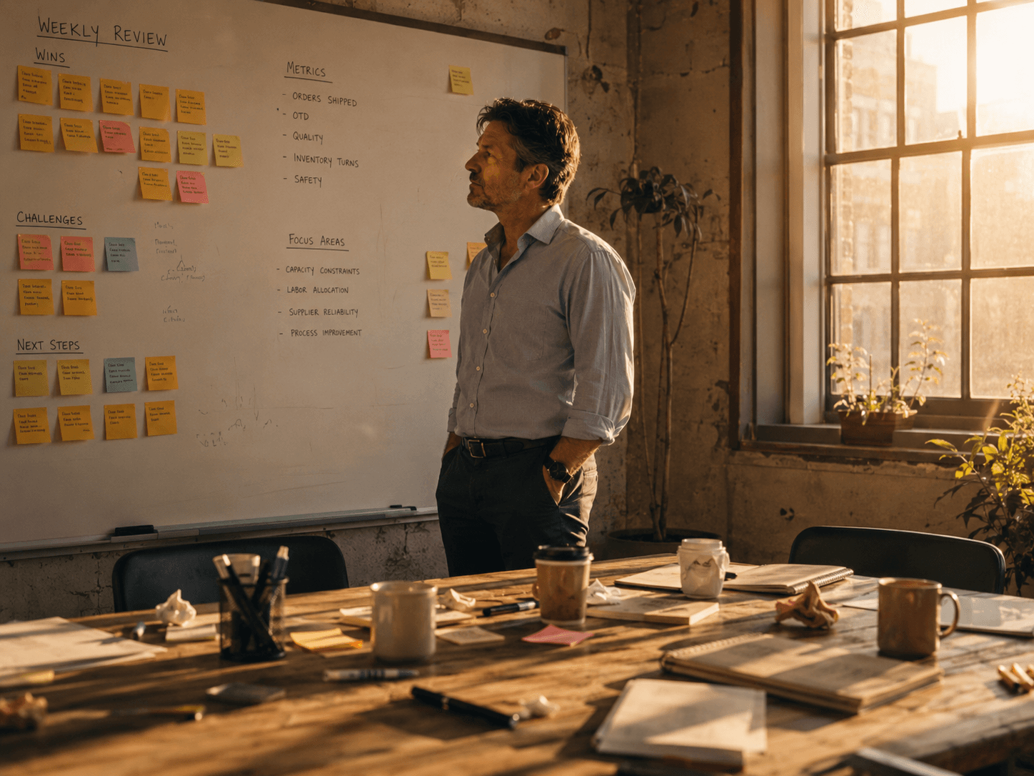 Operations manager tijdens een wekelijkse review