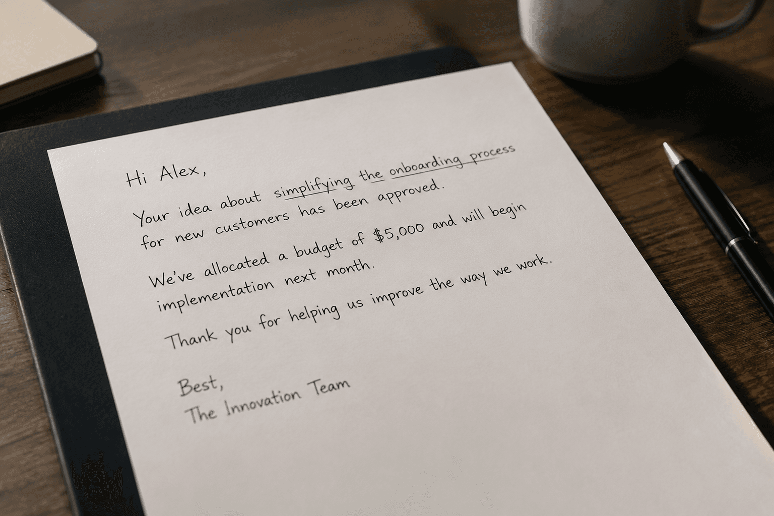 written reply to submitted idea
